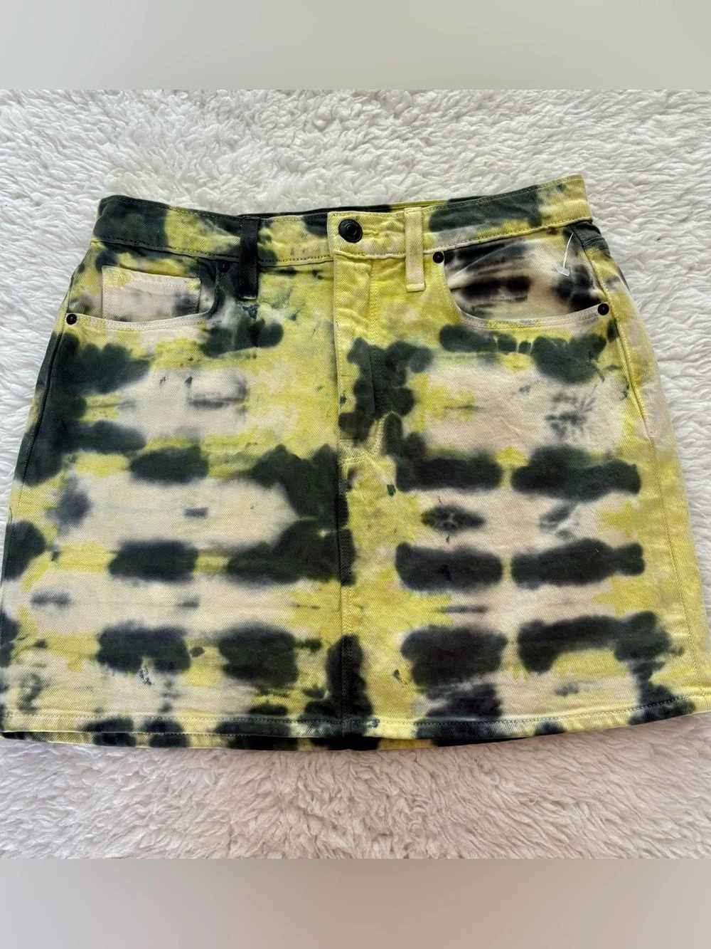 Hudson Jeans Yellow and Black Tie-Dye Mini Skirt size 28
